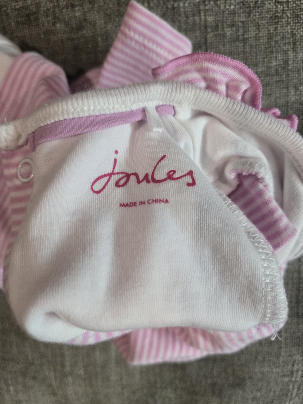 Joules Pink and White Striped Baby Bodysuit - Picture 3 of 4